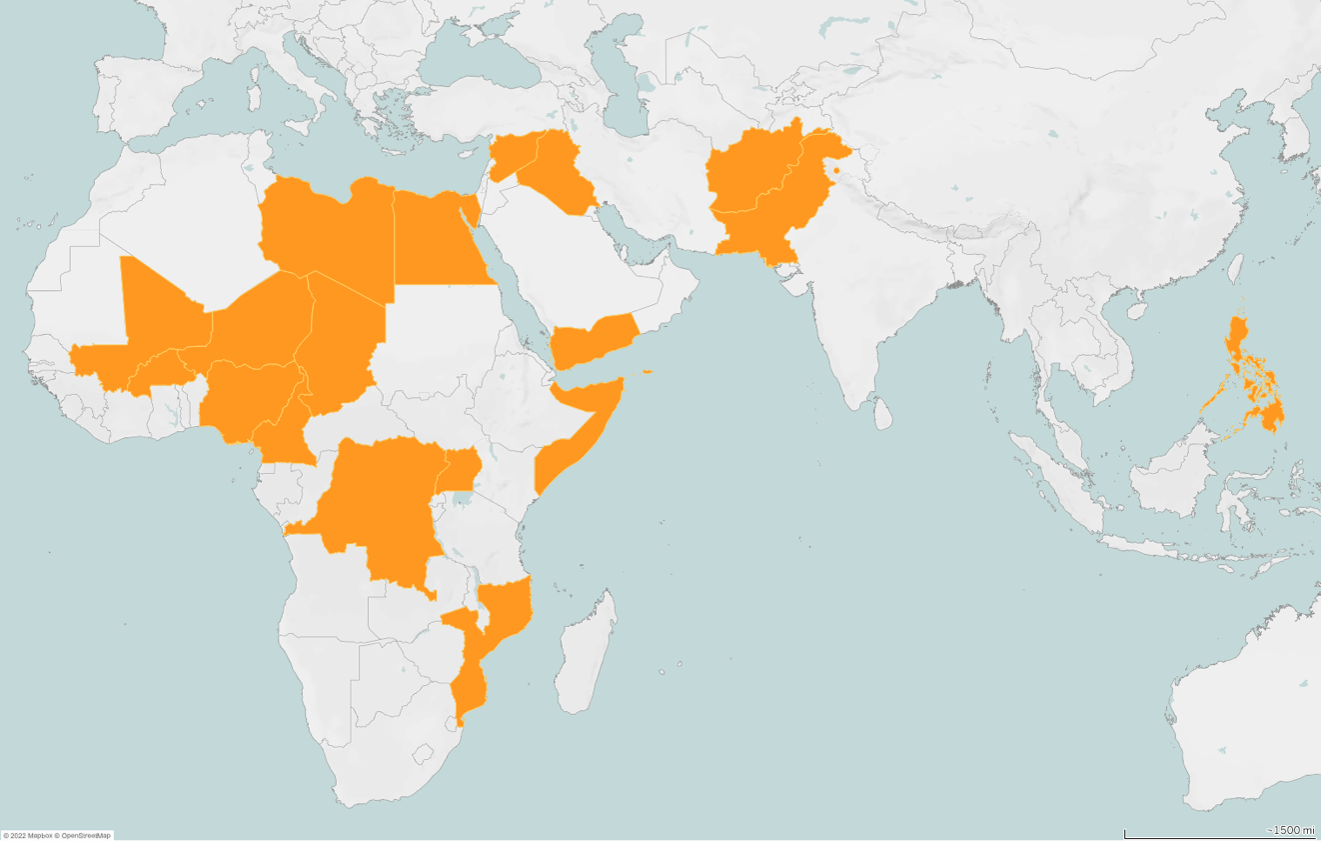 Countries of new ISIS pledges
