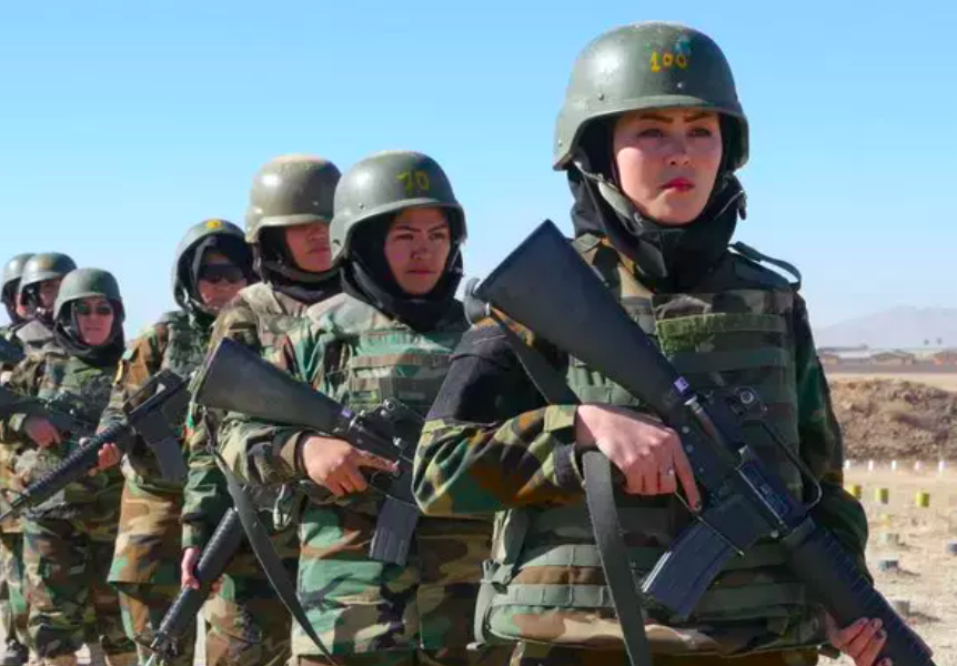 Hazara women in Afghan National Army military training, Herat province. Photo: Omar/Salaam Times