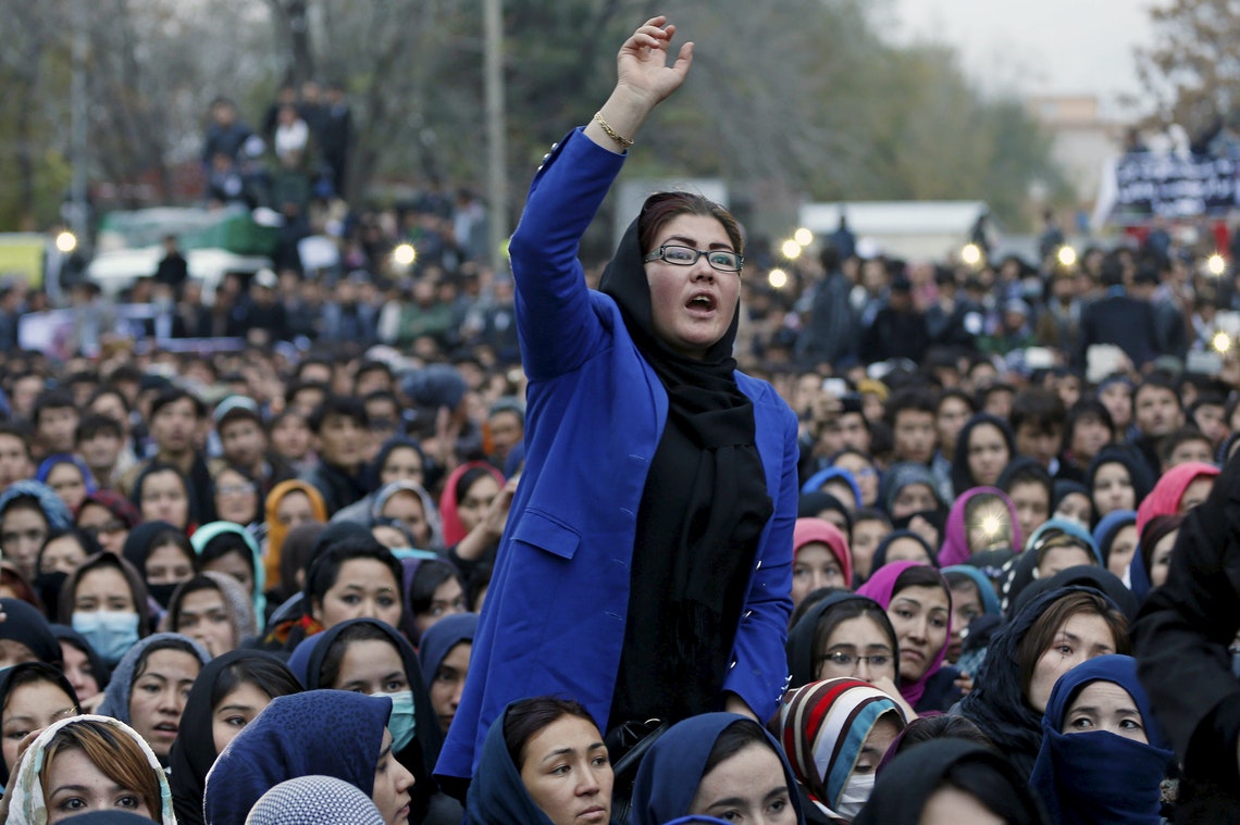 Women gather in Kabul in November 2015 to protest